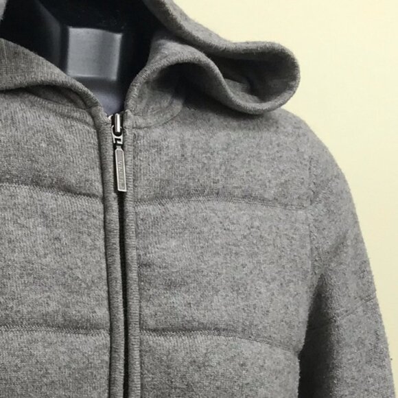 VINCE Quilted Cashmere Wool Hoodie Knit Jacket Puffy Cotton Sweater Zipper Cozy - Picture 5 of 16